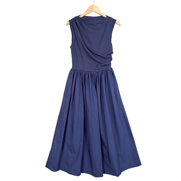 En Saison Dresses & Skirts - En Saison New Midi Dress Womens Size S Navy Blue Ruched Draped Cotton 1E19029D